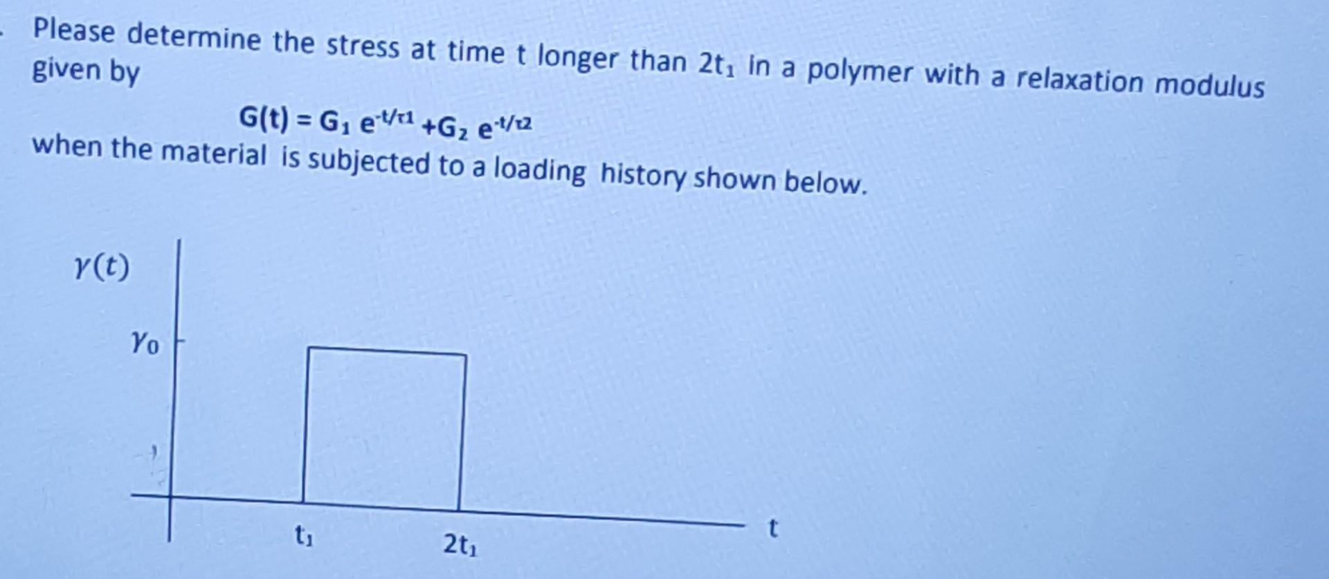 Please Determine The Stress At Time T Longer Than 2t In A Polymer With A Relaxation Modulus Given By G T G Etki G2 1