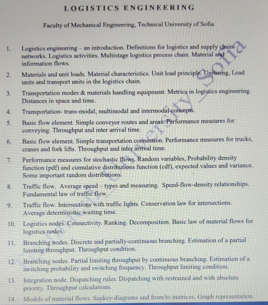 Logistics Engineering Faculty Of Mechanical Engineering Technical University Of Sofia Ha 1 Logistics Engineering An 1