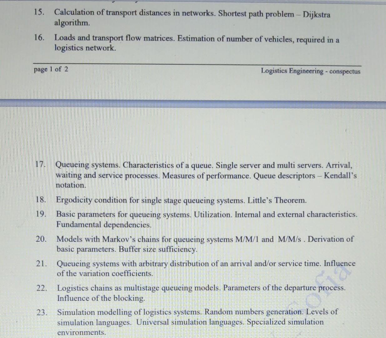 Logistics Engineering Faculty Of Mechanical Engineering Technical University Of Sofia Ha 1 Logistics Engineering An 2