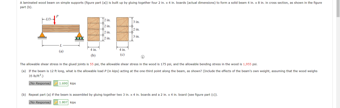 A Laminated Wood Beam On Simple Supports Figure Part A Is Built Up By Gluing Together Four 2 In X 4 In Boards Act 1