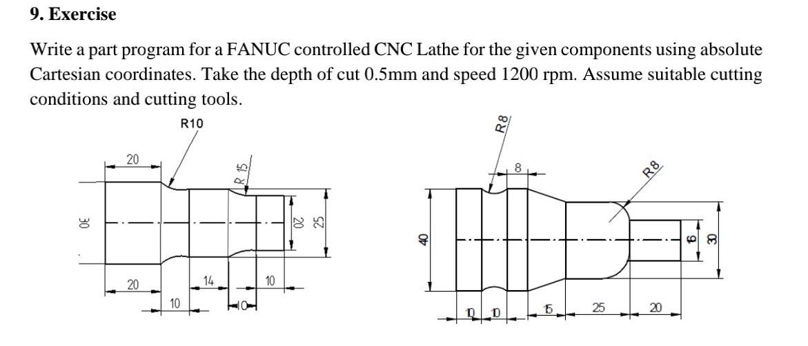 9 Exercise Write A Part Program For A Fanuc Controlled Cnc Lathe For The Given Components Using Absolute Cartesian Coor 1