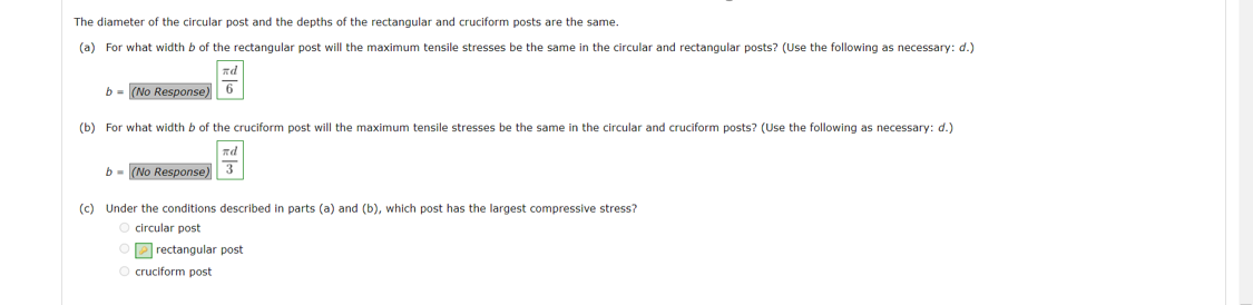 The Diameter Of The Circular Post And The Depths Of The Rectangular And Cruciform Posts Are The Same A For What Width 1