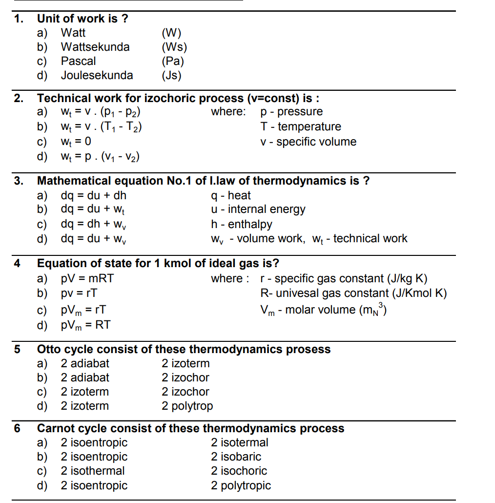 1 Unit Of Work Is A Watt W B Wattsekunda Ws C Pascal Pa D Joulesekunda Js Technical Work For Izochoric Pro 1