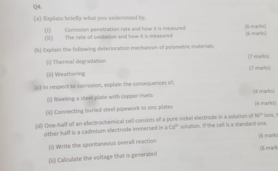 04 A Explain Briefly What You Understand By Corrosion Penetration Rate And How It Is Measured The Rate Of Oxidation A 1