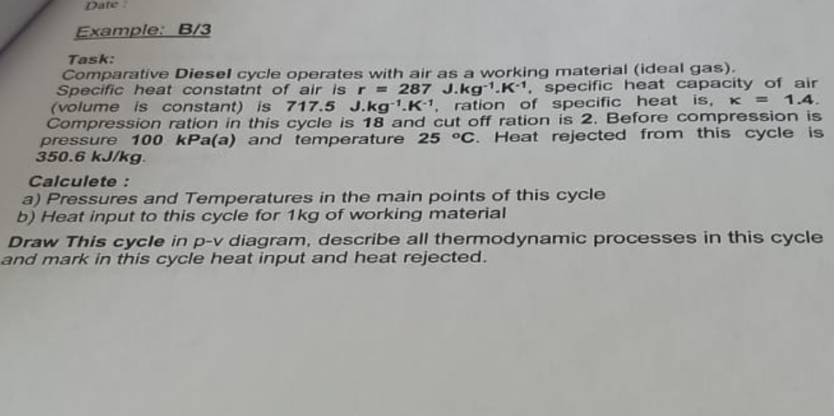 Dare Example B 3 Task Comparative Diesel Cycle Operates With Air As A Working Material Ideal Gas Specific Heat Cons 1