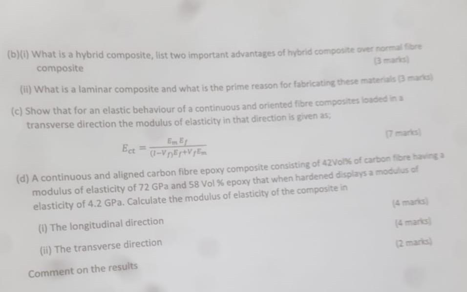 B I What Is A Hybrid Composite List Two Important Advantages Of Hybrid Composite Over Normal Fibre Composite 3 As I 1