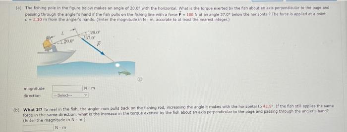 A The Fishing Pole In The Figure Below Makes An Angle Of 20 0 With The Horizontal What Is The Torque Exerted By The 1