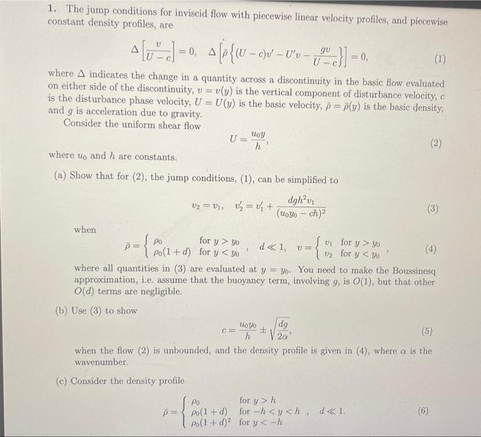 1 The Jump Conditions For Inviscid Flow With Piecewise Linear Velocity Profiles And Piecewise Constant Density Profile 1