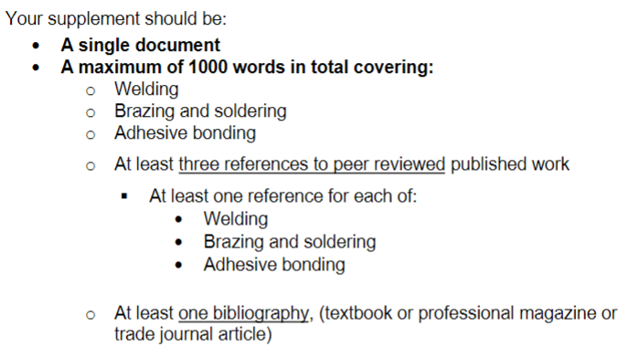 Your Supplement Should Be A Single Document A Maximum Of 1000 Words In Total Covering O Welding O Brazing And Solder 1