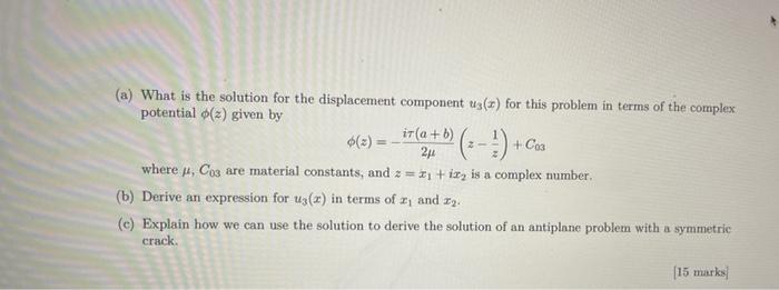 Exercise 4 Consider An Antiplane Problem With An Elliptical Cylindrical Hole With Vertex A Co Vertex B And Traction 7 3