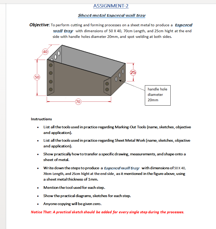 Assignment 2 Sheet Metal Tapered Wall Trav Objective To Perform Cutting And Forming Processes On A Sheet Metal To Produ 1