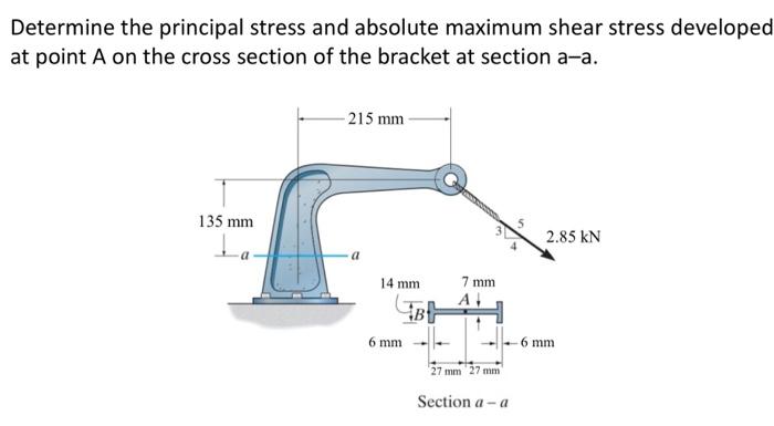 Determine The Principal Stress And Absolute Maximum Shear Stress Developed At Point A On The Cross Section Of The Bracke 1