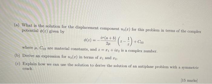 Exercise 4 Consider An Antiplane Problem With An Elliptical Cylindrical Hole With Vertex A Co Vertex B And Traction A 2
