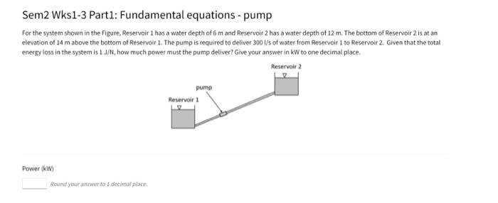 Sem2 Wks1 3 Part1 Fundamental Equations Pump For The System Shown In The Figure Reservoir L Has A Water Depth Of 6 M 1