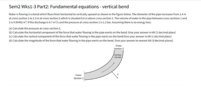 Sem2 Wksl 3 Part2 Fundamental Equations Vertical Bend Water Is Flowing In A Bend Which Flows From Horizontal To Verti 1