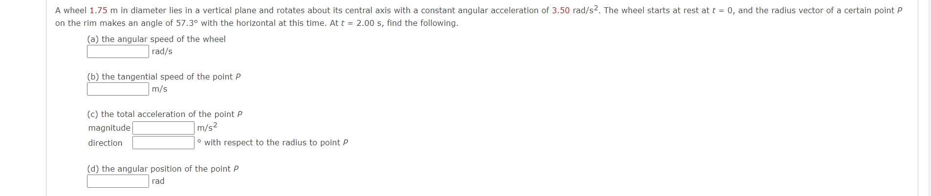 A Wheel 1 75 M In Diameter Lies In A Vertical Plane And Rotates About Its Central Axis With A Constant Angular Accelerat 1