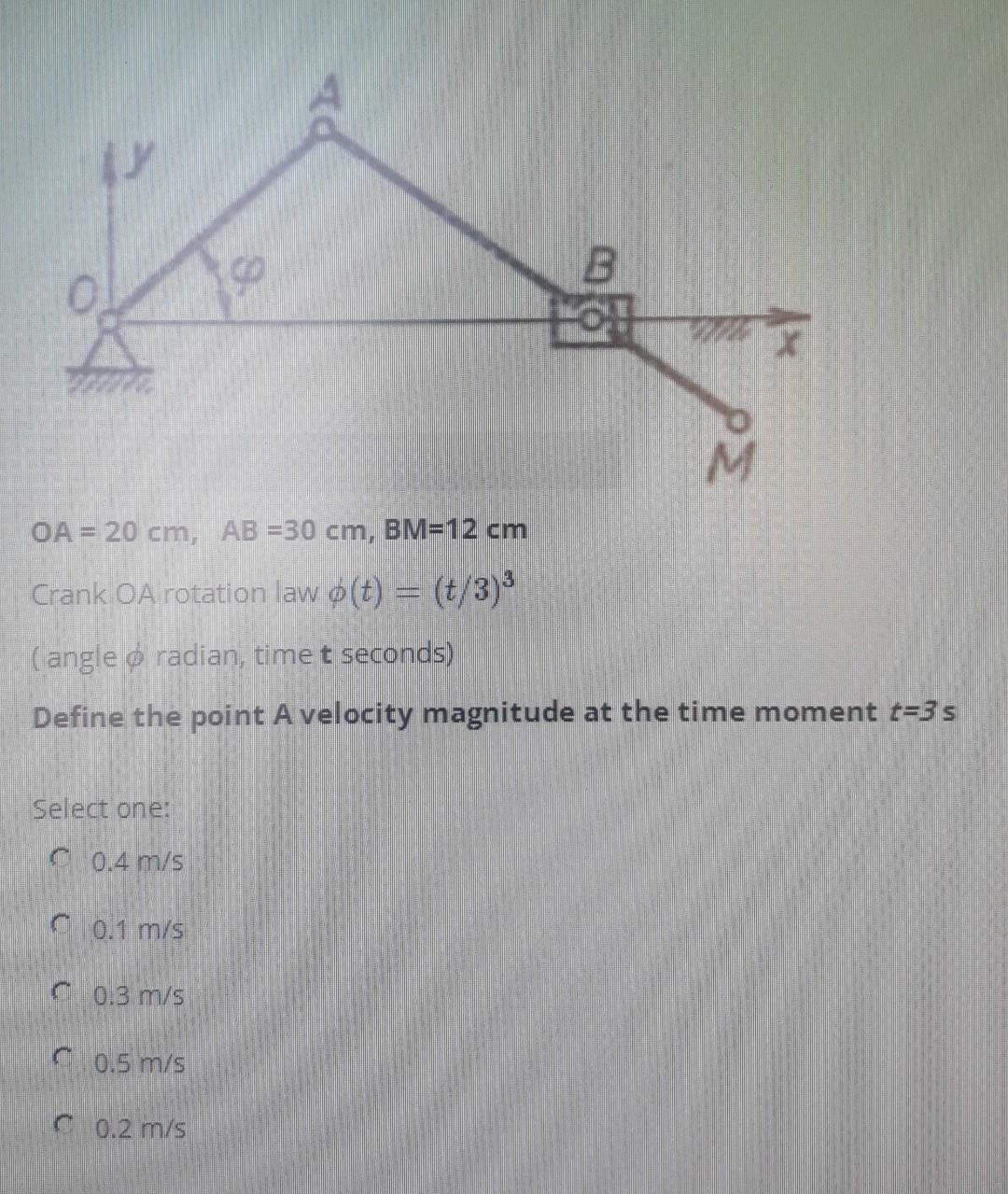 Po B Oa 20 Cm Ab 30 Cm Bm 12 Cm Crank Oa Rotation Law O T T 3 Angle O Radian Time T Seconds Define The Poi 1