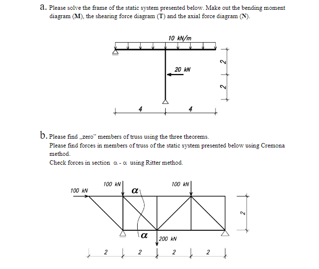 A Please Solve The Frame Of The Static System Presented Below Make Out The Bending Moment Diagram M The Shearing Fo 1