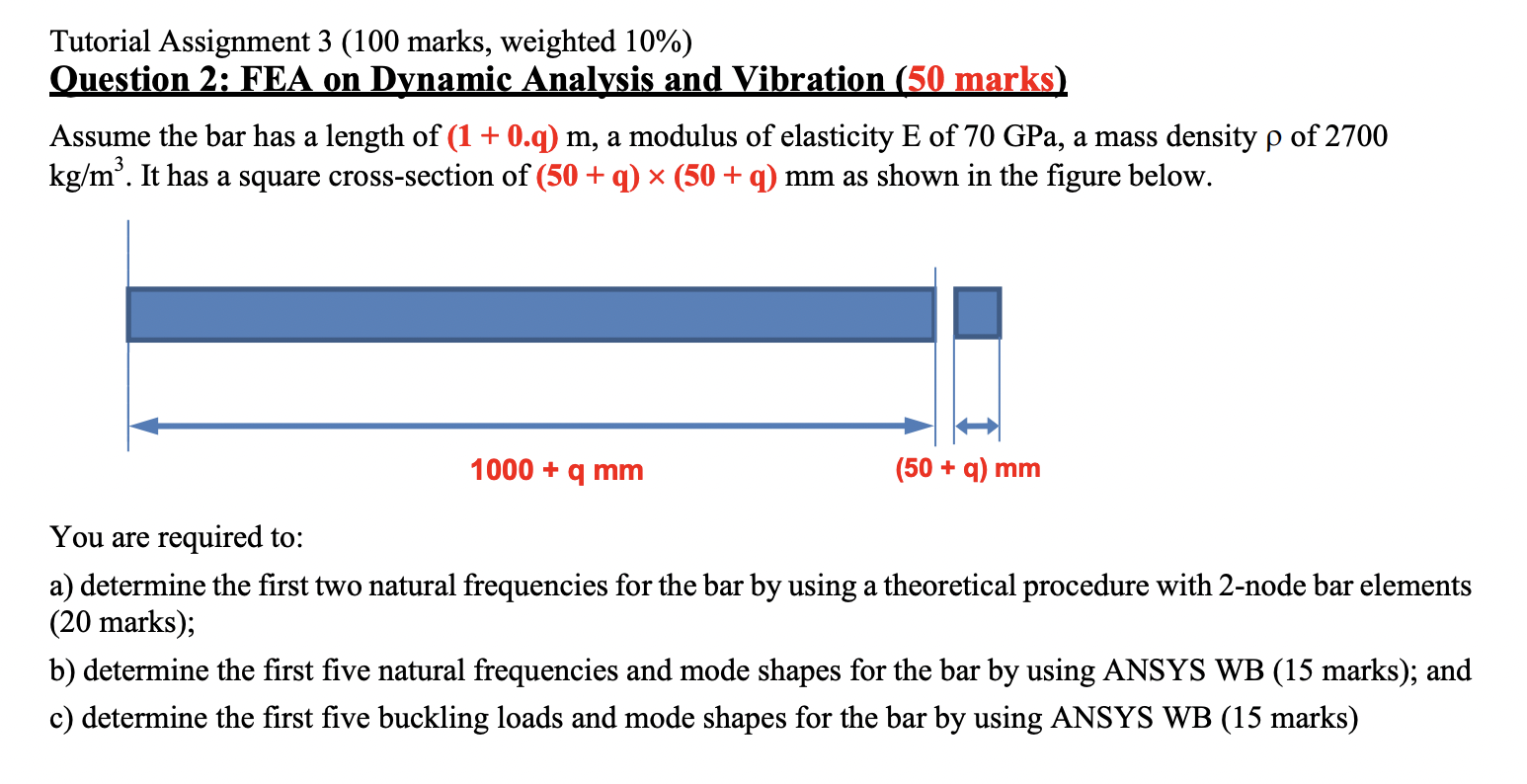 Tutorial Assignment 3 100 Marks Weighted 10 Question 2 Fea On Dynamic Analysis And Vibration 50 Marks Assume The 1