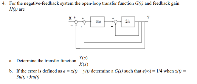 4 For The Negative Feedback System The Open Loop Transfer Function G S And Feedback Gain H S Are Y G 6 2 S Y S 1