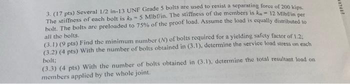 All The Bolts 3 17 Pts Several 1 2 In 13 Unf Grade S Bolts Are Used To Resist A Separating Force Of 200 Kips The Sti 1