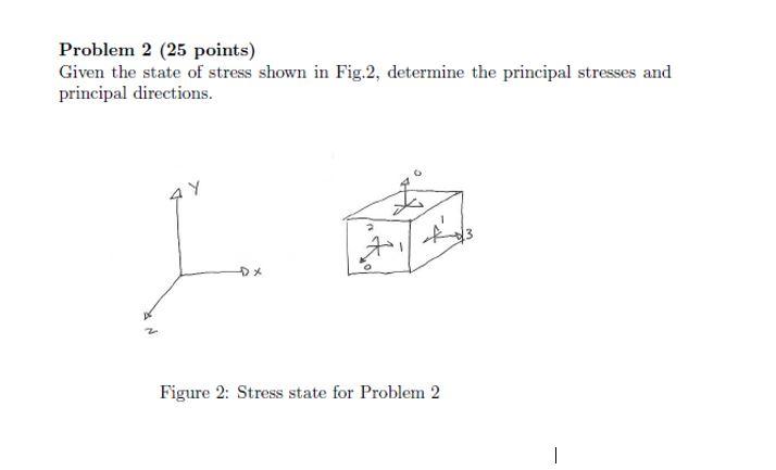 Problem 2 25 Points Given The State Of Stress Shown In Fig 2 Determine The Principal Stresses And Principal Direction 1