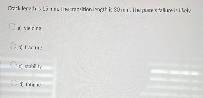 Crack Length Is 15 Mm The Transition Length Is 30 Mm The Plate S Failure Is Likely A Yielding B Fracture C Stabilit 1
