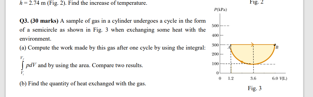 H 2 74 M Fig 2 Find The Increase Of Temperature Fig 2 P Kpa 500 Q3 30 Marks A Sample Of Gas In A Cylinder Und 1