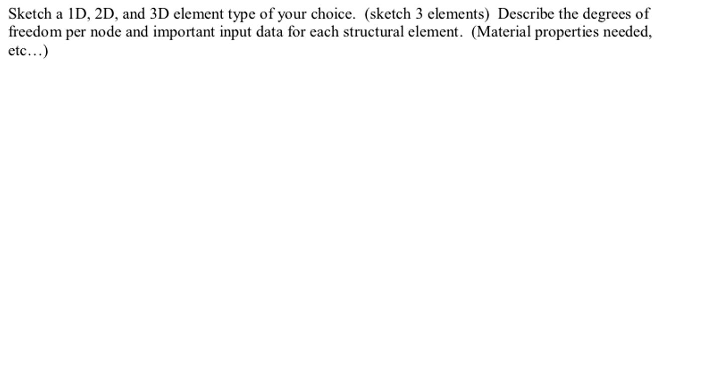 Sketch A 1d 2d And 3d Element Type Of Your Choice Sketch 3 Elements Describe The Degrees Of Freedom Per Node And Im 1