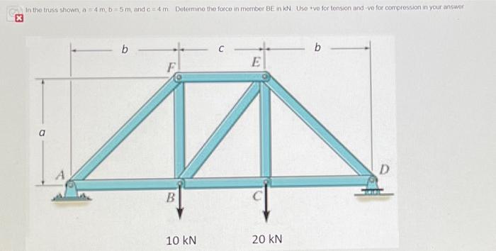 In The Truss Shown 4mb 5m And 4 M Dolorming The Force In Member Be In Uso Ve For Tension And Ve For Compression In Your 1