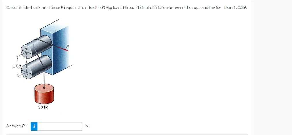 Calculate The Horizontal Force Prequired To Raise The 90 Kg Load The Coefficient Of Friction Between The Rope And The F 1