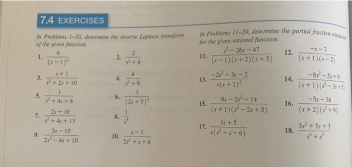 7 4 Exercises In Problems 1 10 Determine The Inverse Laplace Transform Of The Given Function 2 1 2 5 1 8 38 9 1