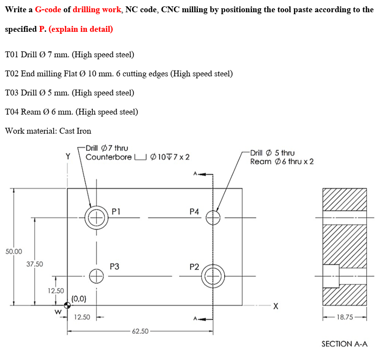 Write A G Code Of Drilling Work Nc Code Cnc Milling By Positioning The Tool Paste According To The Specified P Expla 1