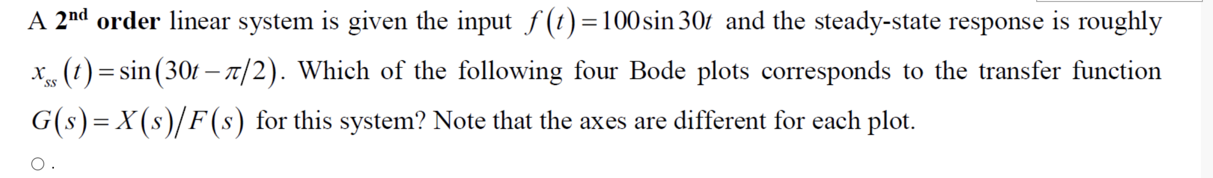 A 2nd Order Linear System Is Given The Input F T 100 Sin 30t And The Steady State Response Is Roughly T Sin 30t 1