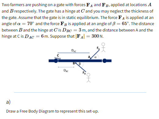 Two Farmers Are Pushing On A Gate With Forces Fa And Fb Applied At Locations A And Brespectively The Gate Has A Hinge 1
