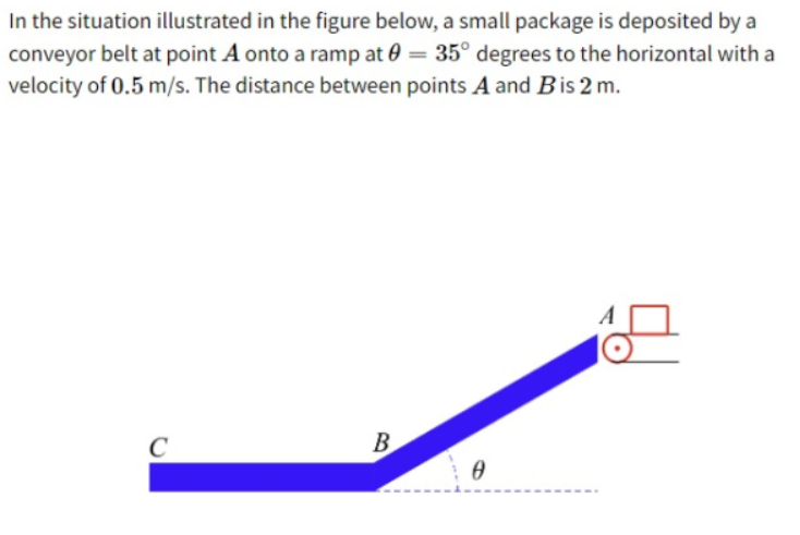 In The Situation Illustrated In The Figure Below A Small Package Is Deposited By A Conveyor Belt At Point A Onto A Ramp 1