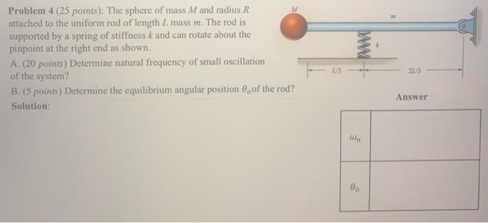 M Ww Problem 4 25 Points The Sphere Of Mass M And Radius R Attached To The Uniform Rod Of Length 1 Mass M The Rod Is 1