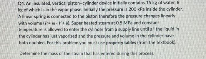 Q4 An Insulated Vertical Piston Cylinder Device Initially Contains 15 Kg Of Water 8 Kg Of Which Is In The Vapor Phase 1