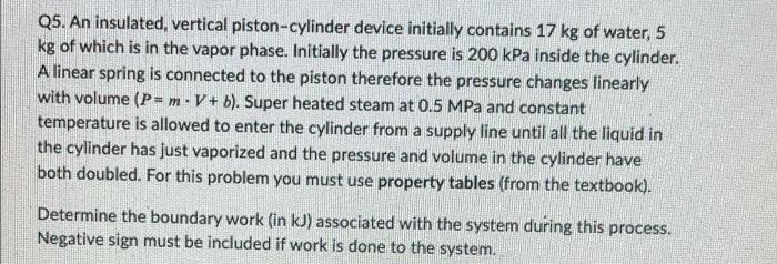 Q4 An Insulated Vertical Piston Cylinder Device Initially Contains 15 Kg Of Water 8 Kg Of Which Is In The Vapor Phase 2