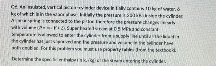 Q6 An Insulated Vertical Piston Cylinder Device Initially Contains 10 Kg Of Water 6 Kg Of Which Is In The Vapor Phase 1