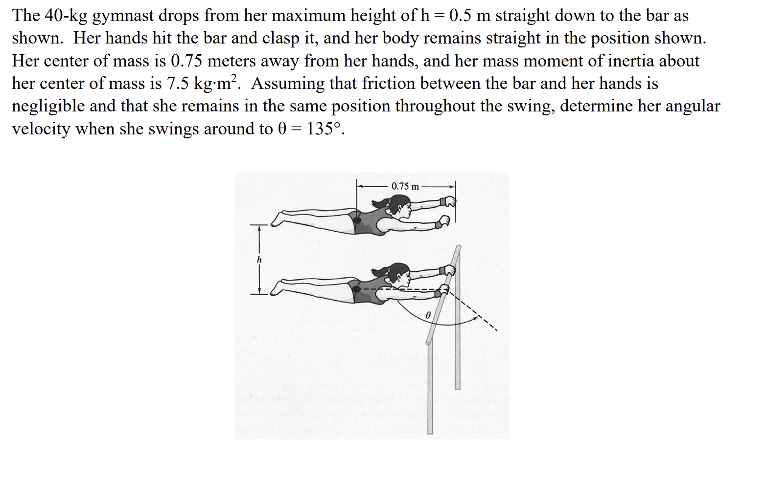 The 40 Kg Gymnast Drops From Her Maximum Height Of H 0 5 M Straight Down To The Bar As Shown Her Hands Hit The Bar An 1