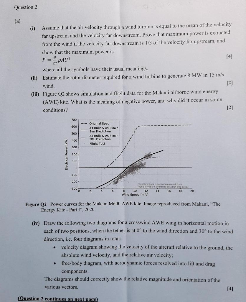 Question 2 A I Assume That The Air Velocity Through A Wind Turbine Is Equal To The Mean Of The Velocity Far Upstream 1