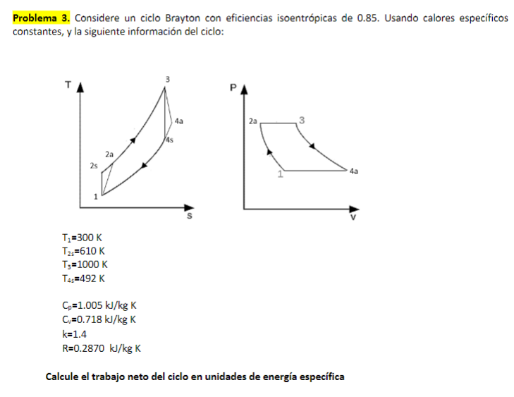Consider A Brayton Cycle With Isentropic Efficiencies Of 0 85 Using Specific Heats Constants And The Following Loop In 1