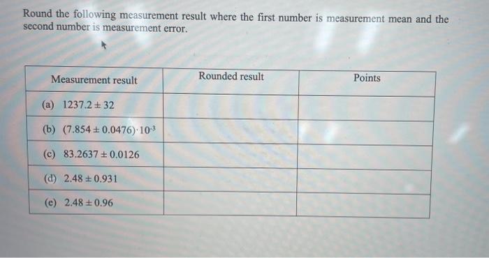 Round The Following Measurement Result Where The First Number Is Measurement Mean And The Second Number Is Measurement E 1