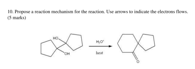 10 Propose A Reaction Mechanism For The Reaction Use Arrows To Indicate The Electrons Flows 5 Marks Ho Ho W9 Oh He 1
