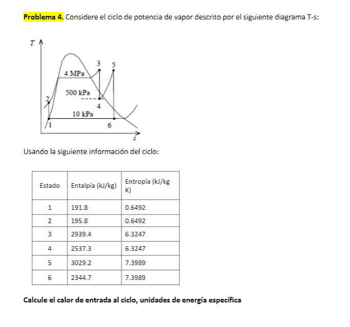 Consider The Steam Power Cycle Described By The Following T S Diagram Using The Following Loop Information Calculate T 1