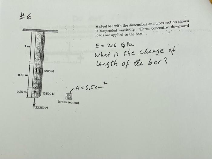 6 A Steel Bar With The Dimensions And Cross Section Shown Is Suspended Vertically Three Concentric Downward Loads Are 1