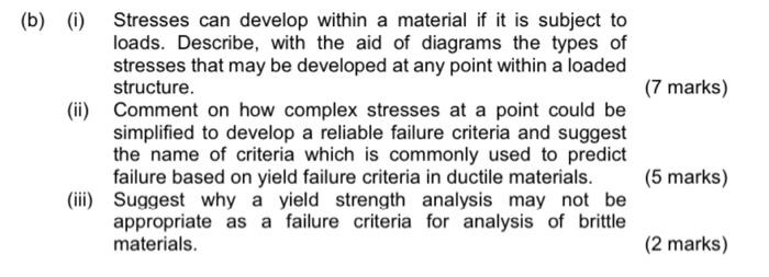 7 Marks B I Stresses Can Develop Within A Material If It Is Subject To Loads Describe With The Aid Of Diagrams T 1