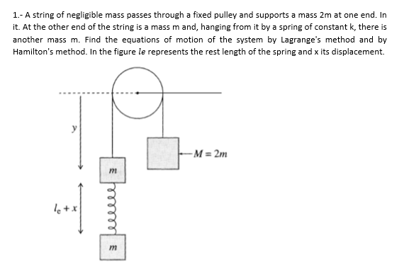 M 1 A String Of Negligible Mass Passes Through A Fixed Pulley And Supports A Mass 2m At One End In It At The Other E 1