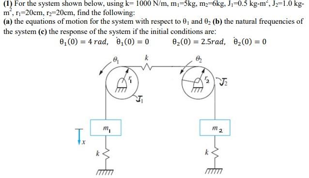 1 For The System Shown Below Using K 1000 N M M 5kg M2 6kg J 0 5 Kg M J2 1 0 Kg M N 20cm Rz 20cm Find The 1